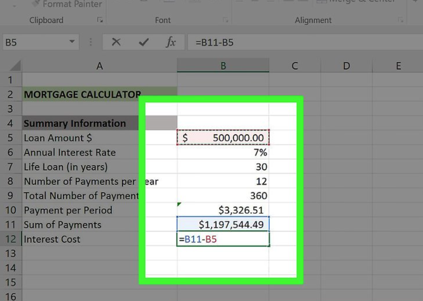 mortgage calculator in Microsoft Excel