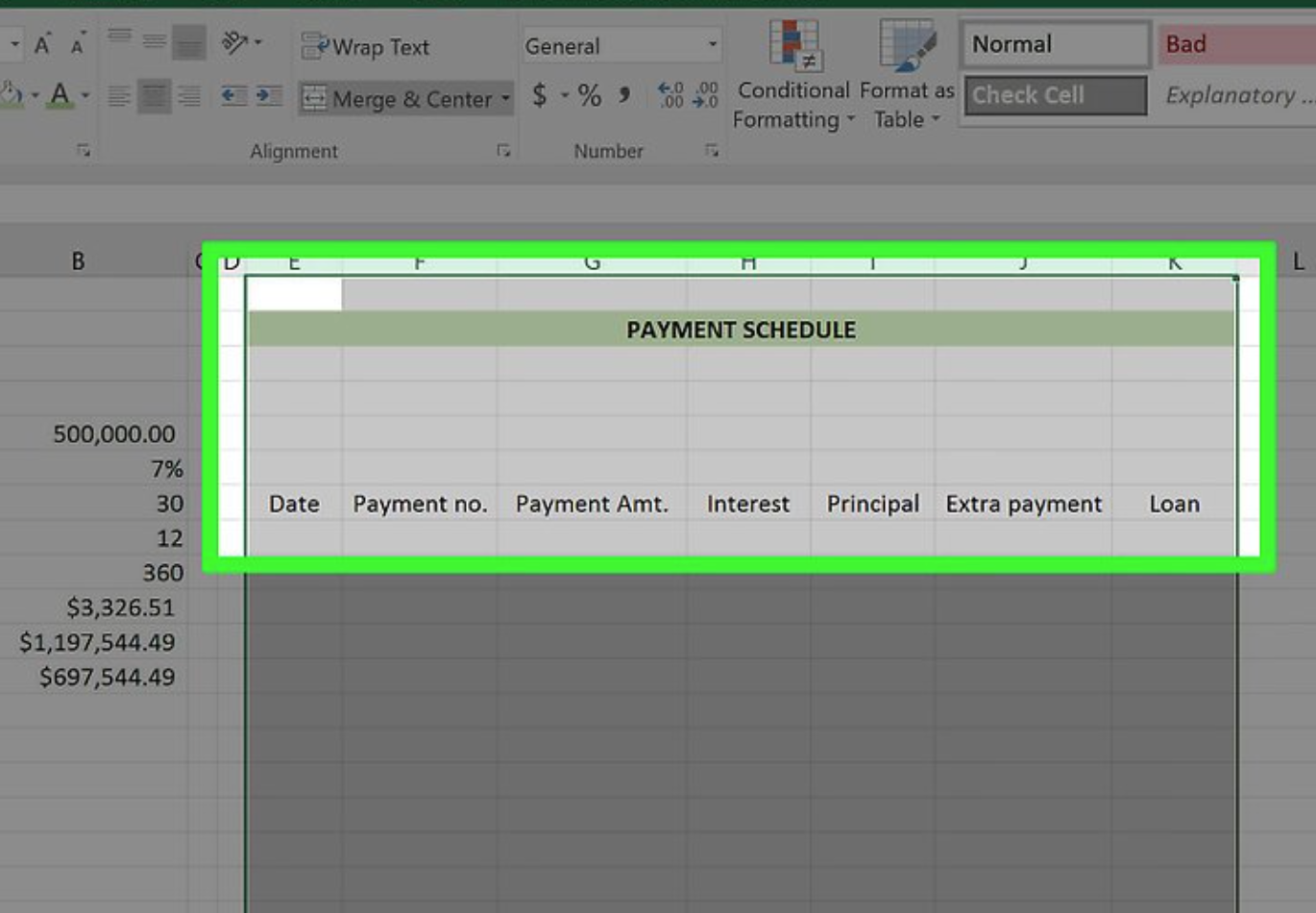 mortgage calculator in Microsoft Excel 