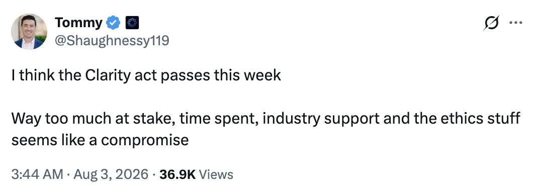 I think the Clarity act passes this week