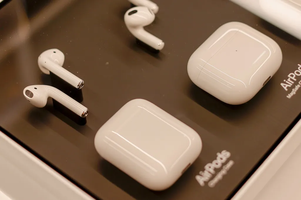 AirPods on display. Photo by Sefa Karacan/Anadolu Agency via Getty Images