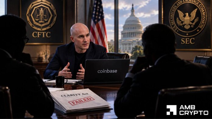 Coinbase CEO calls on SEC, CFTC after CLARITY Act fails: 'Can’t wait on Congress anymore’