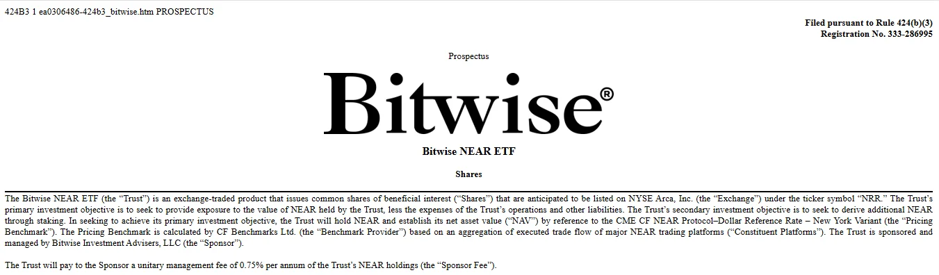 Bitwise NEAR ETFNear Protocol